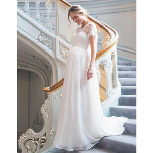 Seraphine Ivory Lace Cap-Sleeve Maternity Bridal Gown